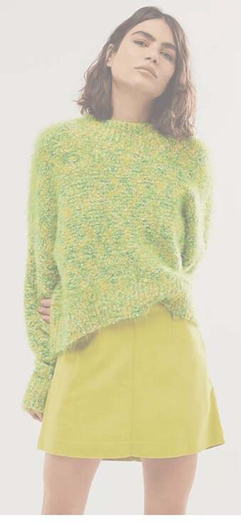 Free People Stardust Sweater green yellow fuzzy combo women Small Y2K Retro NWOT - Picture 11 of 11
